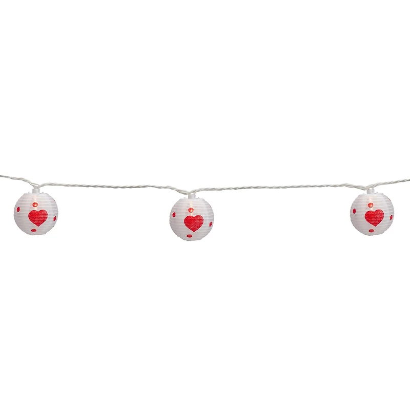 Northlight 10-Count 8ft White And Red Heart Paper Lantern Valentine'S Day String Lights