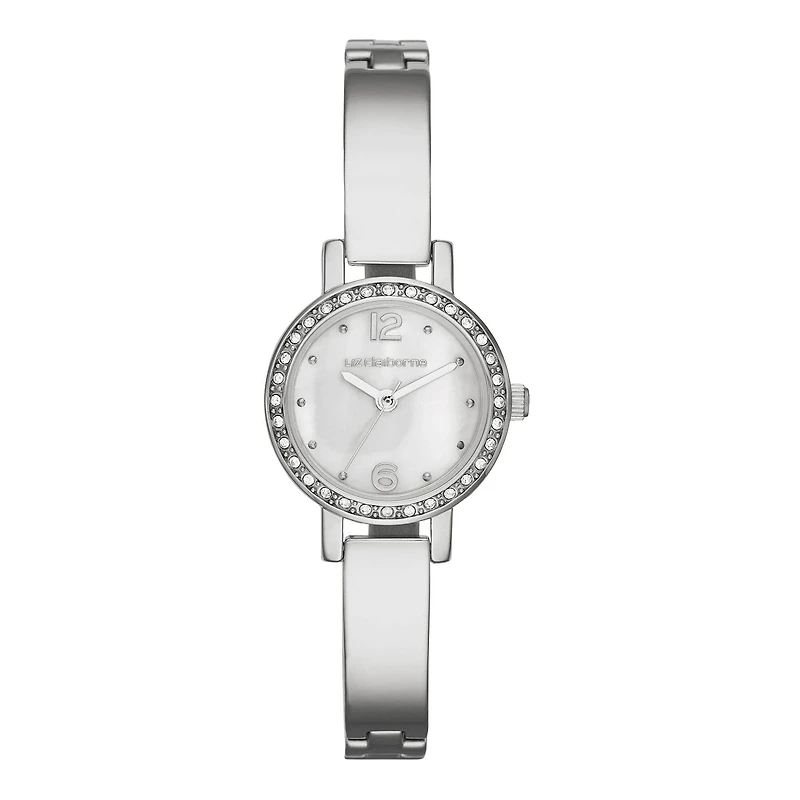 Liz Claiborne® Womens Silver-Tone & Crystal-Accent Bangle Watch