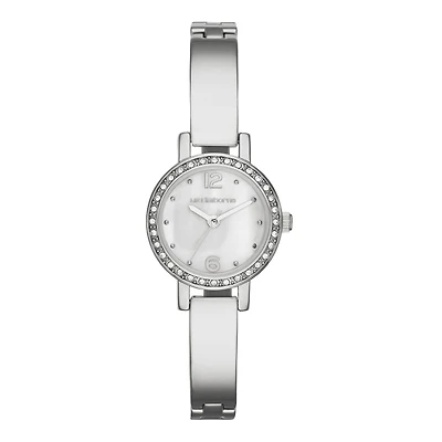 Liz Claiborne® Womens Silver-Tone & Crystal-Accent Bangle Watch