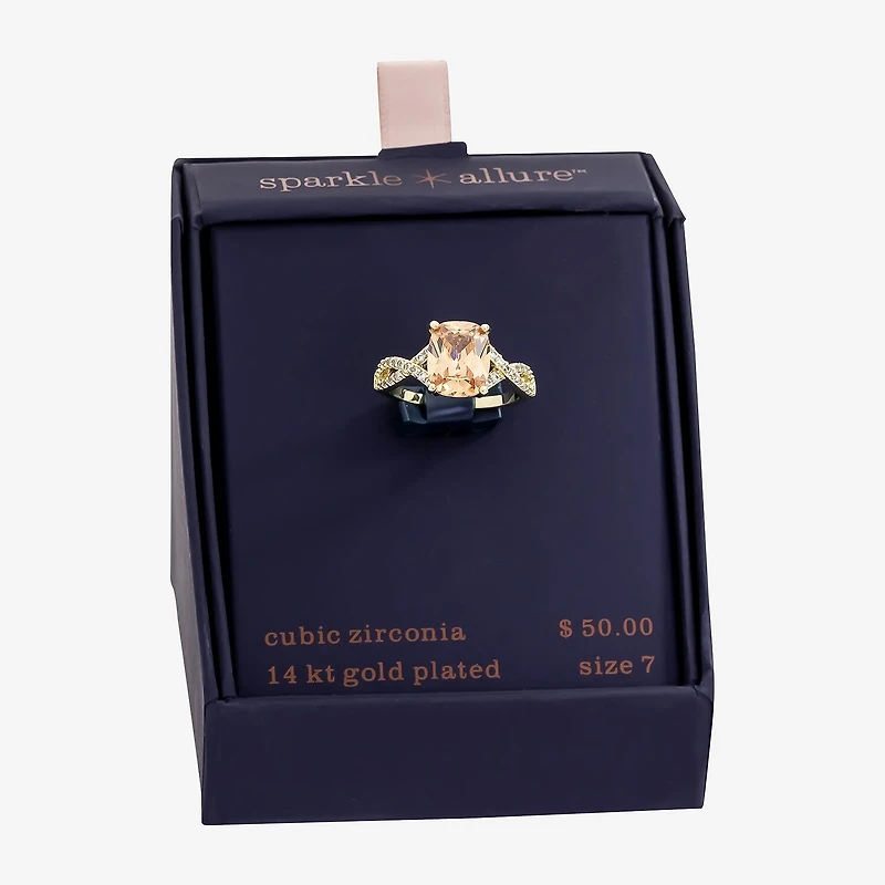 Sparkle Allure Womens Champagne Cubic Zirconia 14K Gold Over Brass Rectangular Engagement Ring