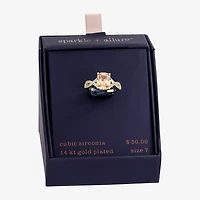 Sparkle Allure Womens Champagne Cubic Zirconia 14K Gold Over Brass Rectangular Engagement Ring