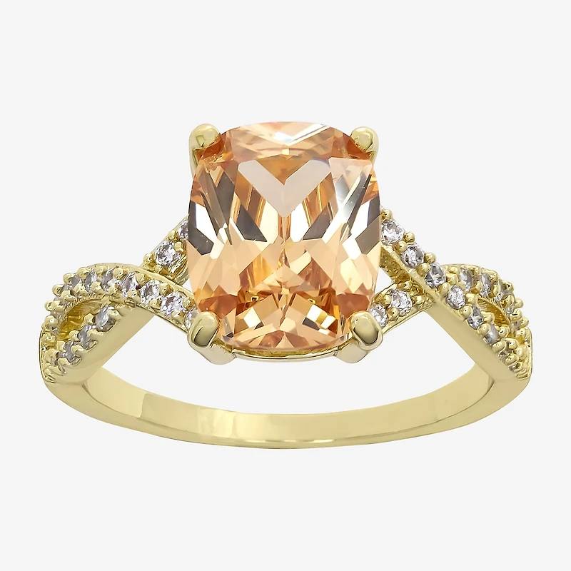 Sparkle Allure Womens Champagne Cubic Zirconia 14K Gold Over Brass Rectangular Engagement Ring