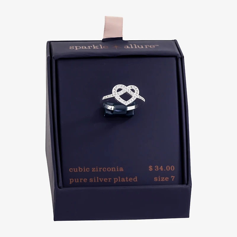 Sparkle Allure Womens 2.5MM Cubic Zirconia Pure Silver Over Brass Heart Band