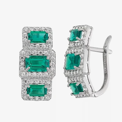Womens Simulated Green Emerald Sterling Silver Drop Earrings