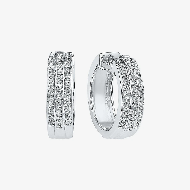 Womens 1/4 CT. T.W. Natural White Diamond 10K Gold 16mm Hoop Earrings
