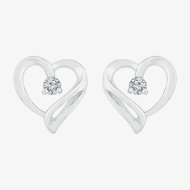 1/10 CT. T.W. Natural White Diamond Sterling Silver 9.3mm Heart Stud Earrings