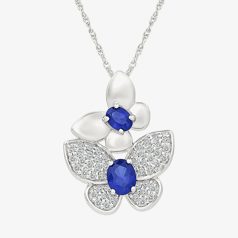 Womens Lab Created Blue Sapphire Sterling Silver Oval 18 Inch Pendant Necklace