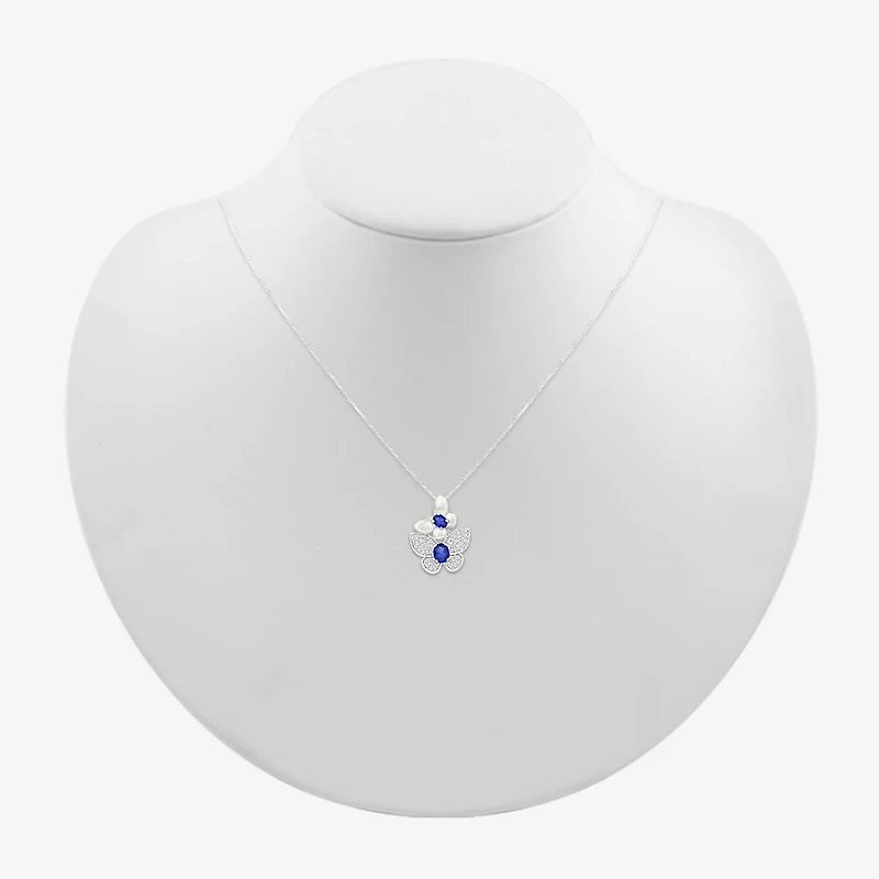 Womens Lab Created Blue Sapphire Sterling Silver Oval 18 Inch Pendant Necklace