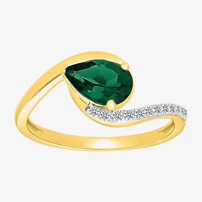 Womens Lab Created Green Emerald 14K Gold Over Silver Bypass Cocktail Ring