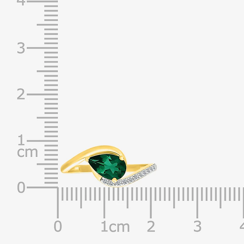 Womens Lab Created Green Emerald 14K Gold Over Silver Bypass Cocktail Ring