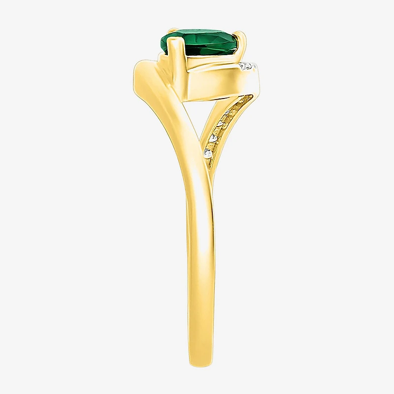 Womens Lab Created Green Emerald 14K Gold Over Silver Bypass Cocktail Ring