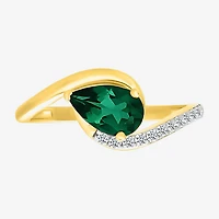 Womens Lab Created Green Emerald 14K Gold Over Silver Bypass  Cocktail Ring