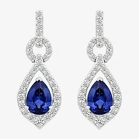 Womens Lab Created Blue Sapphire Sterling Silver Pear Drop Earrings