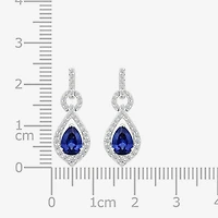 Womens Lab Created Blue Sapphire Sterling Silver Pear Drop Earrings