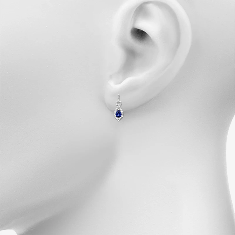 Womens Lab Created Blue Sapphire Sterling Silver Pear Drop Earrings