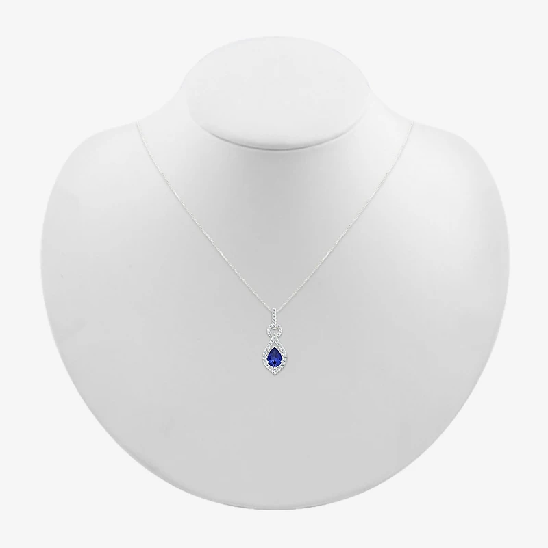 Womens Lab Created Blue Sapphire Sterling Silver Pear 18 Inch Pendant Necklace