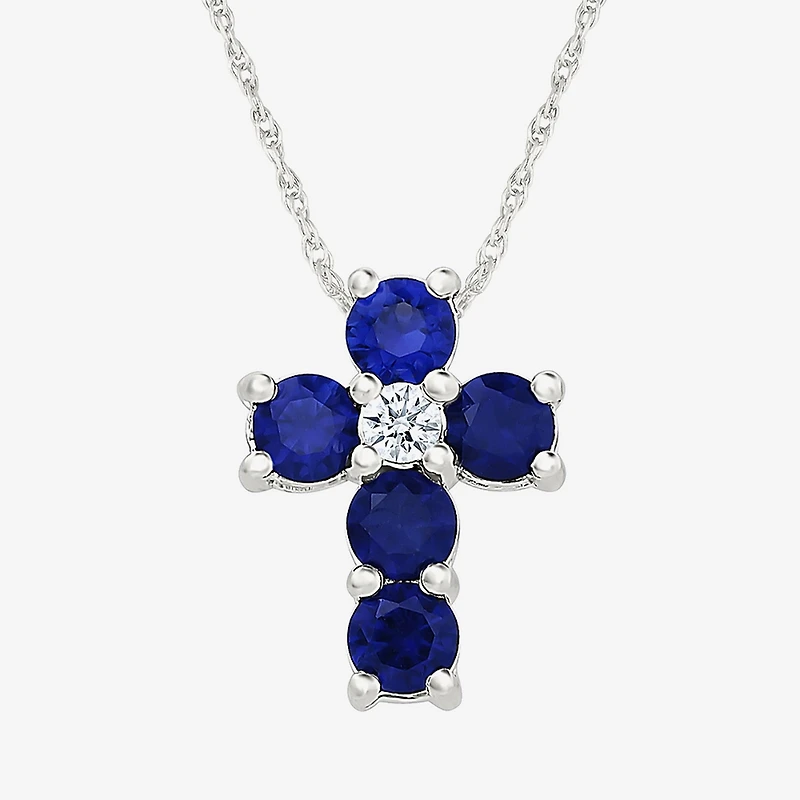 Womens Lab Created Blue Sapphire Sterling Silver Round 18 Inch Pendant Necklace