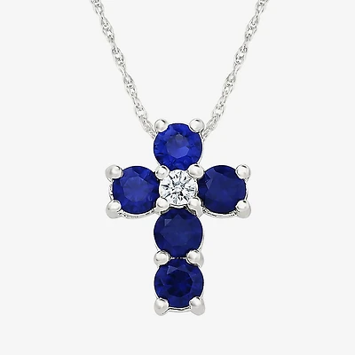 Womens Lab Created Blue Sapphire Sterling Silver Round 18 Inch Pendant Necklace