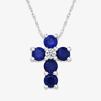 Womens Lab Created Blue Sapphire Sterling Silver Round 18 Inch Pendant Necklace