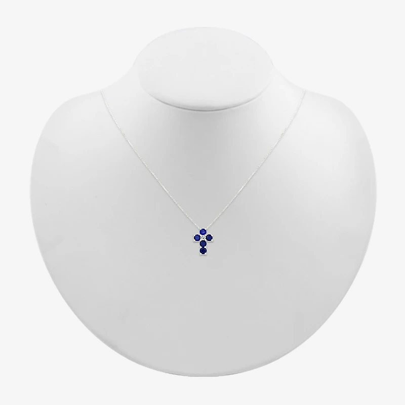Womens Lab Created Blue Sapphire Sterling Silver Round 18 Inch Pendant Necklace