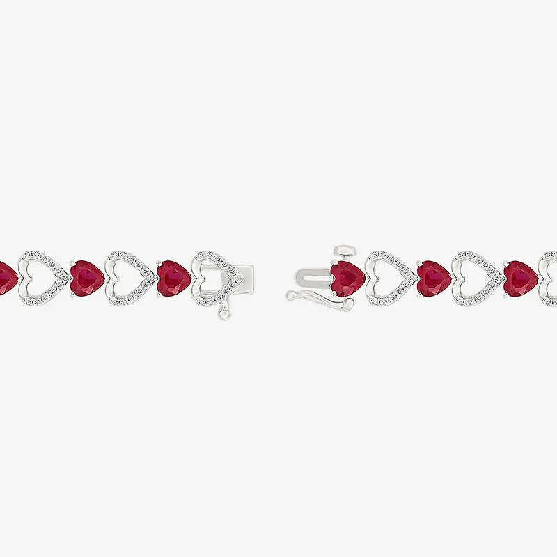 Womens Lab Created Red Ruby Sterling Silver Heart Tennis Bracelet