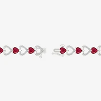 Womens Lab Created Red Ruby Sterling Silver Heart Tennis Bracelet