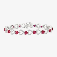 Womens Lab Created Red Ruby Sterling Silver Heart Tennis Bracelet