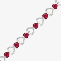 Womens Lab Created Red Ruby Sterling Silver Heart Tennis Bracelet