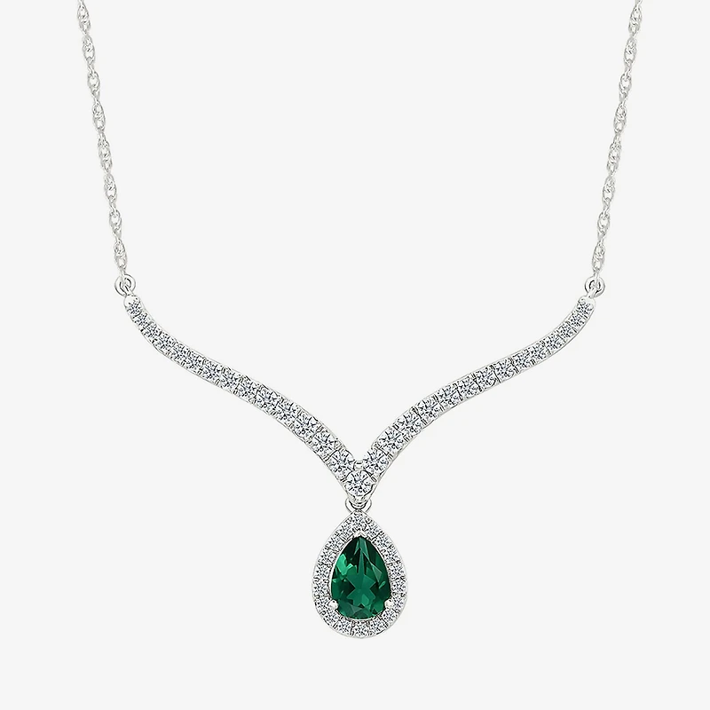 Womens Green Sterling Silver 16 1/2 Inch Collar Necklace