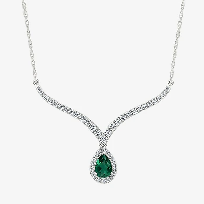 Womens Green Sterling Silver 16 1/2 Inch Collar Necklace