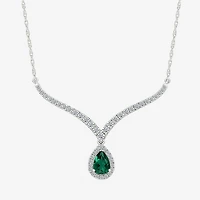 Womens Green Sterling Silver 16 1/2 Inch Collar Necklace