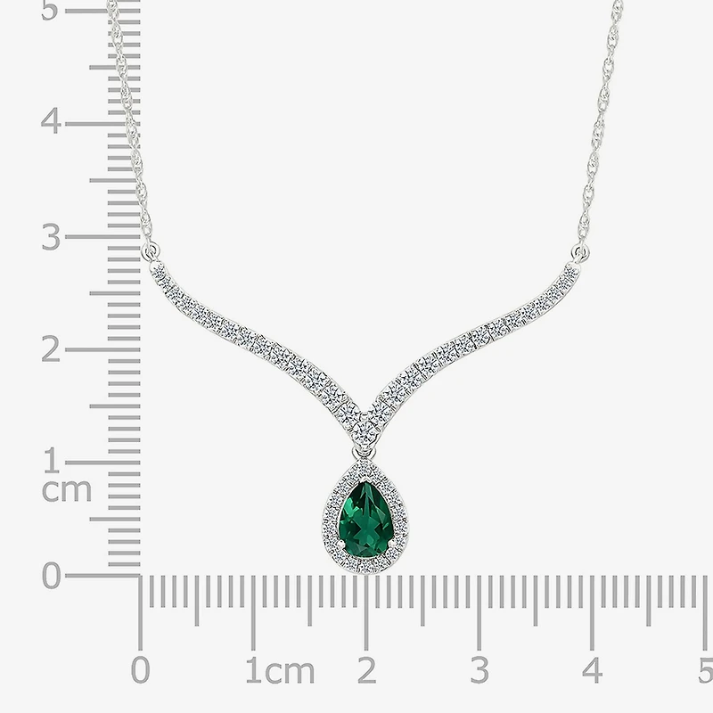 Womens Green Sterling Silver 16 1/2 Inch Collar Necklace