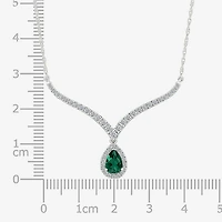 Womens Green Sterling Silver 16 1/2 Inch Collar Necklace