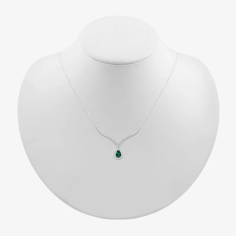 Womens Green Sterling Silver 16 1/2 Inch Collar Necklace