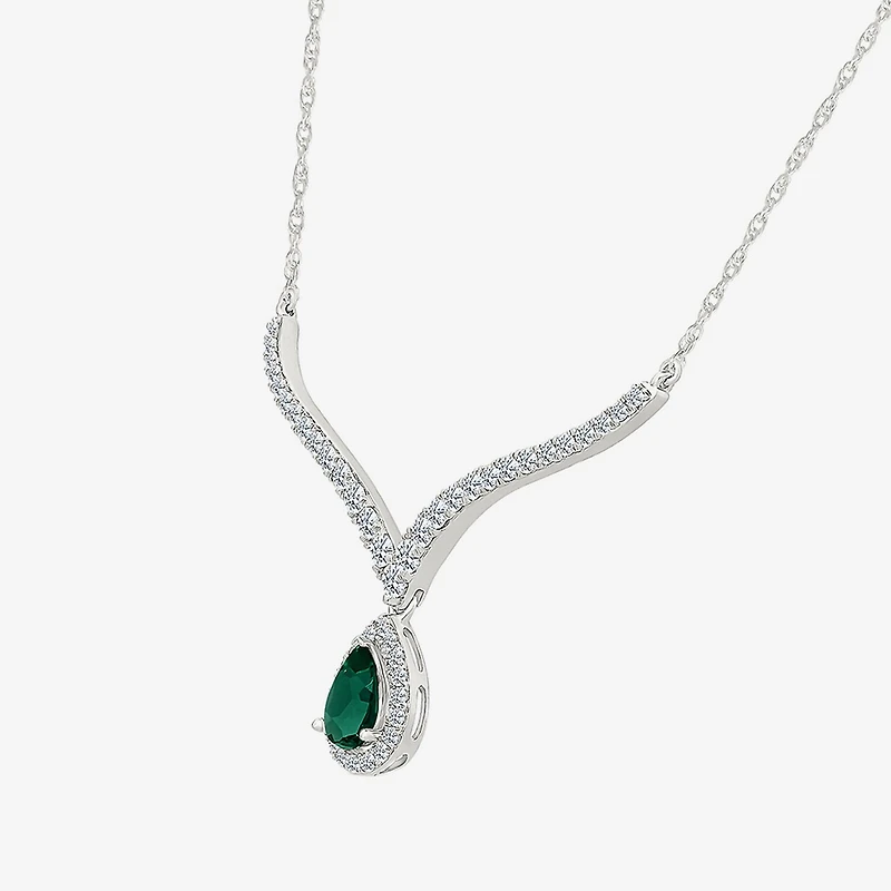 Womens Green Sterling Silver 16 1/2 Inch Collar Necklace