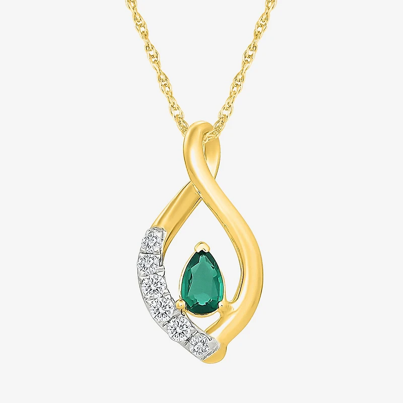 Womens Lab Created Green Emerald 14K Gold Over Silver Pear 18 Inch Pendant Necklace