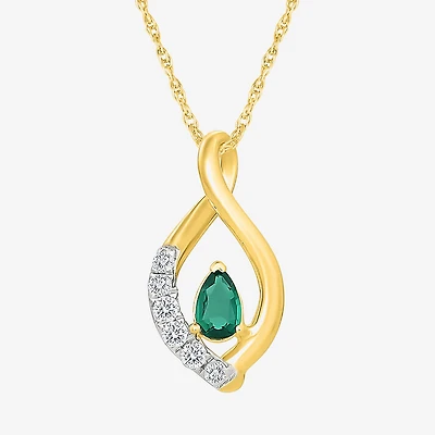 Womens Lab Created Green Emerald 14K Gold Over Silver Pear 18 Inch Pendant Necklace