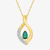 Womens Lab Created Green Emerald 14K Gold Over Silver Pear 18 Inch Pendant Necklace