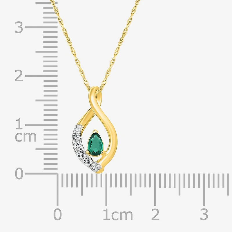 Womens Lab Created Green Emerald 14K Gold Over Silver Pear 18 Inch Pendant Necklace