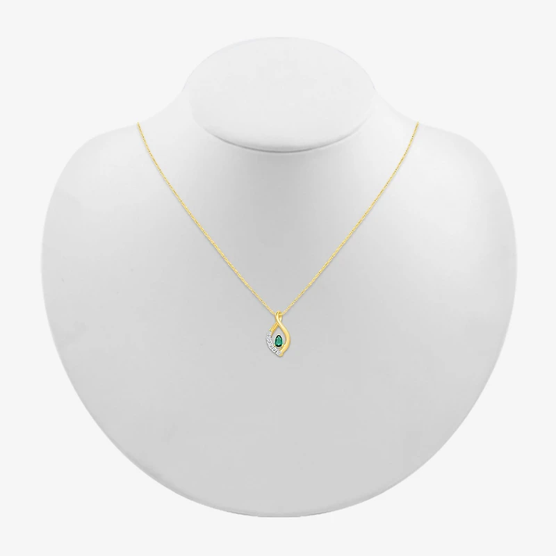 Womens Lab Created Green Emerald 14K Gold Over Silver Pear 18 Inch Pendant Necklace