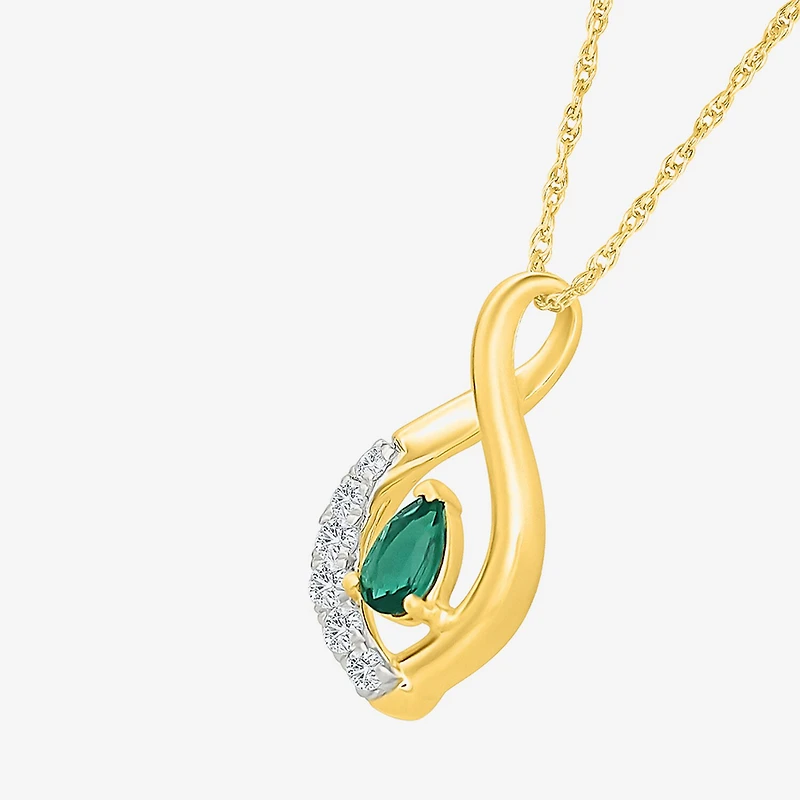 Womens Lab Created Green Emerald 14K Gold Over Silver Pear 18 Inch Pendant Necklace