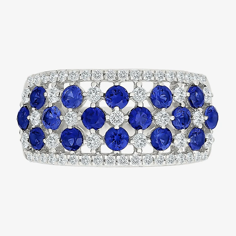 Womens 11M Lab Created Blue Sapphire Sterling Silver Band