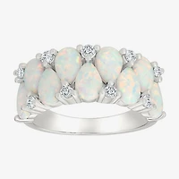 Womens 9M Lab Created White Opal Sterling Silver Band