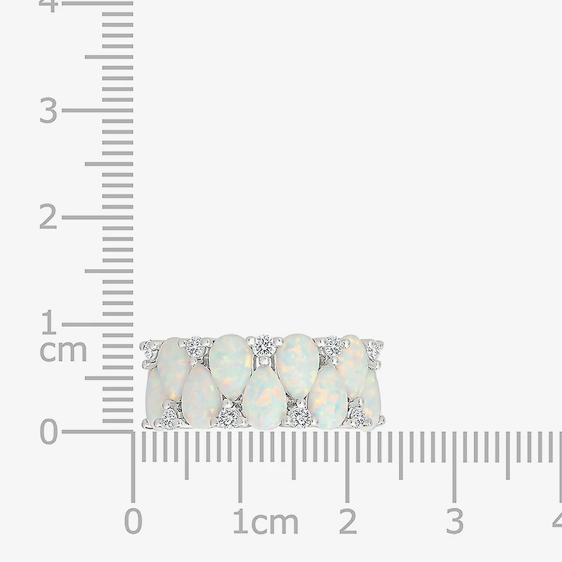 Womens 9M Lab Created White Opal Sterling Silver Band