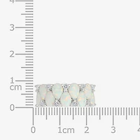 Womens 9M Lab Created White Opal Sterling Silver Band