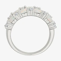 Womens 9M Lab Created White Opal Sterling Silver Band