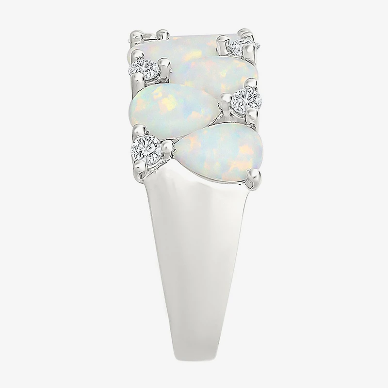 Womens 9M Lab Created White Opal Sterling Silver Band