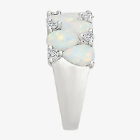 Womens 9M Lab Created White Opal Sterling Silver Band