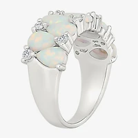 Womens 9M Lab Created White Opal Sterling Silver Band