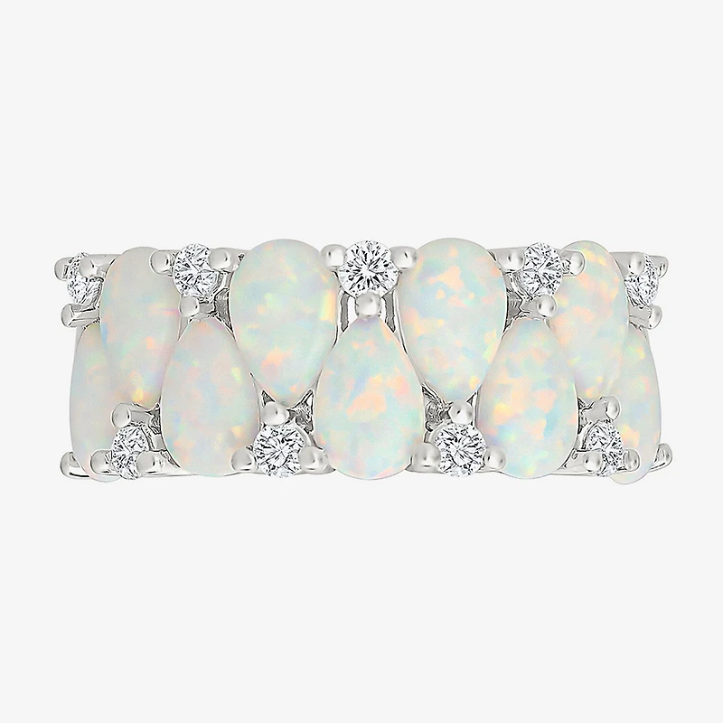 Womens 9M Lab Created White Opal Sterling Silver Band